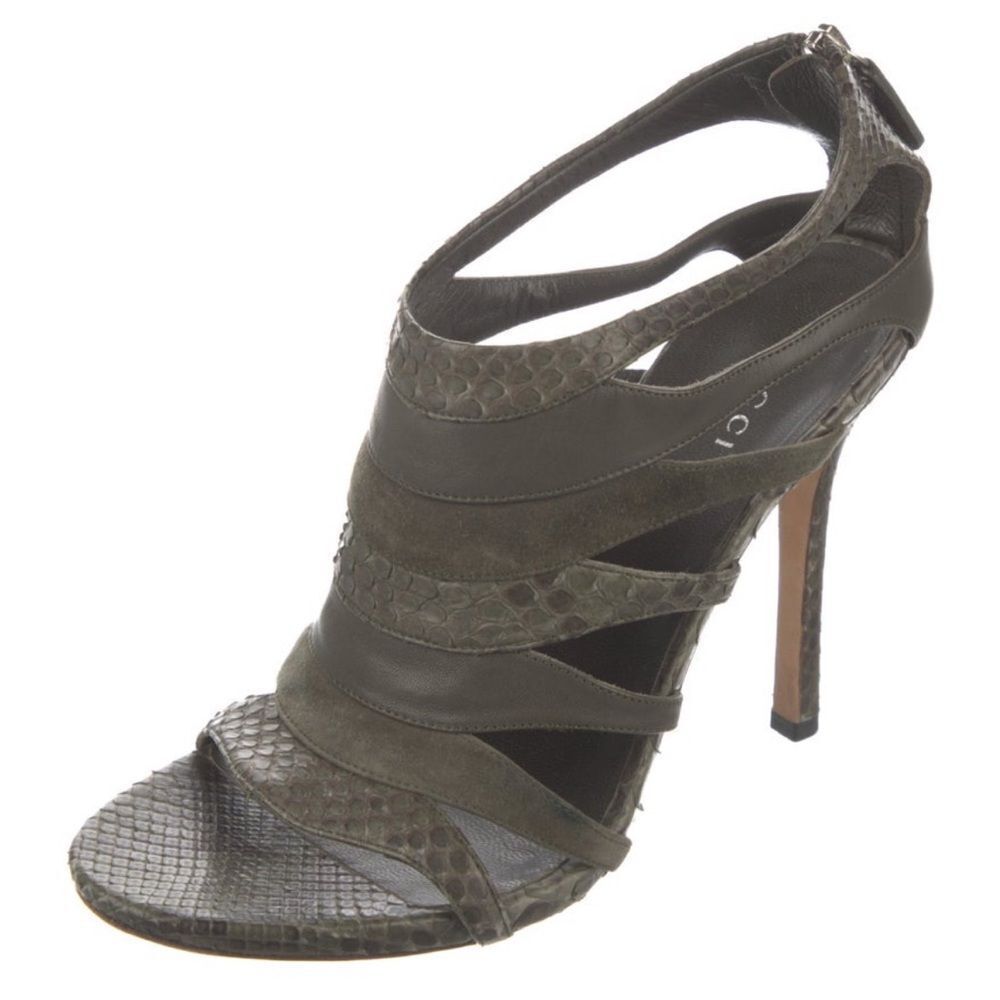 Gucci Green Python Strappy Sandals - image 1